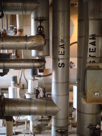Steam pipes at the Fortistar plant - where the recycled water ultimately ends up.
